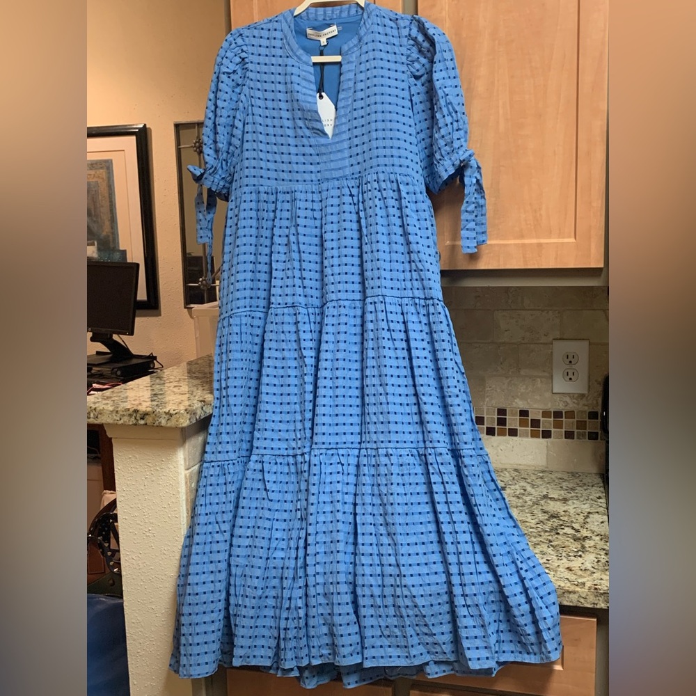 English Factory Gingham Tiered Midi Dress With Bow Puff Sleeve Maxi Sundress NWT - Picture 6 of 17